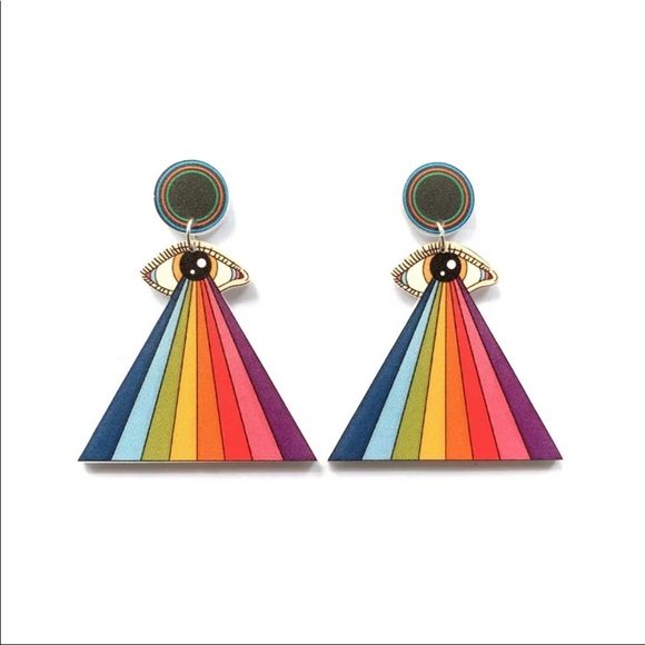Jewelry - Earrings All Seeing Eye Illuminati Rainbow Evil Eye Pride (bin2D)
